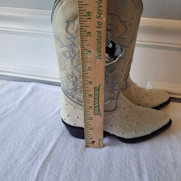 Mens Ostrich Imitation Western Rodeo Leather Boots white and‎ Blue Size 3.5 - Picture 16 of 16